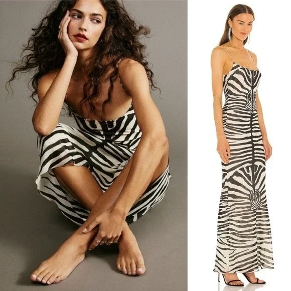 Ronny Kobo Scarlett Silk Slip Maxi Dress Zebra Print SOLD - Picture 3 of 13